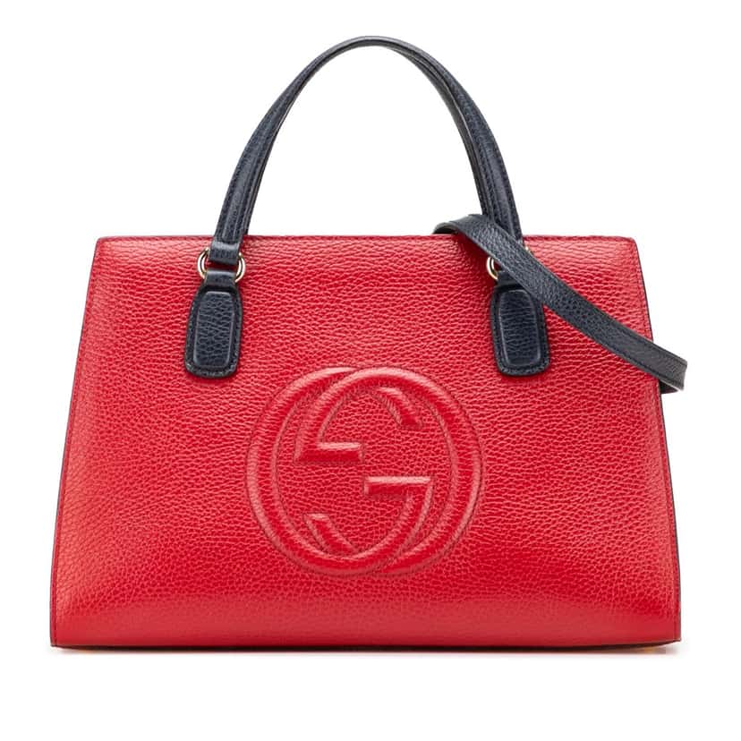 Gucci Medium Tricolor Pebbled Calfskin Soho Convertible Top Handle Bag Red Leather Very good condition - Front View