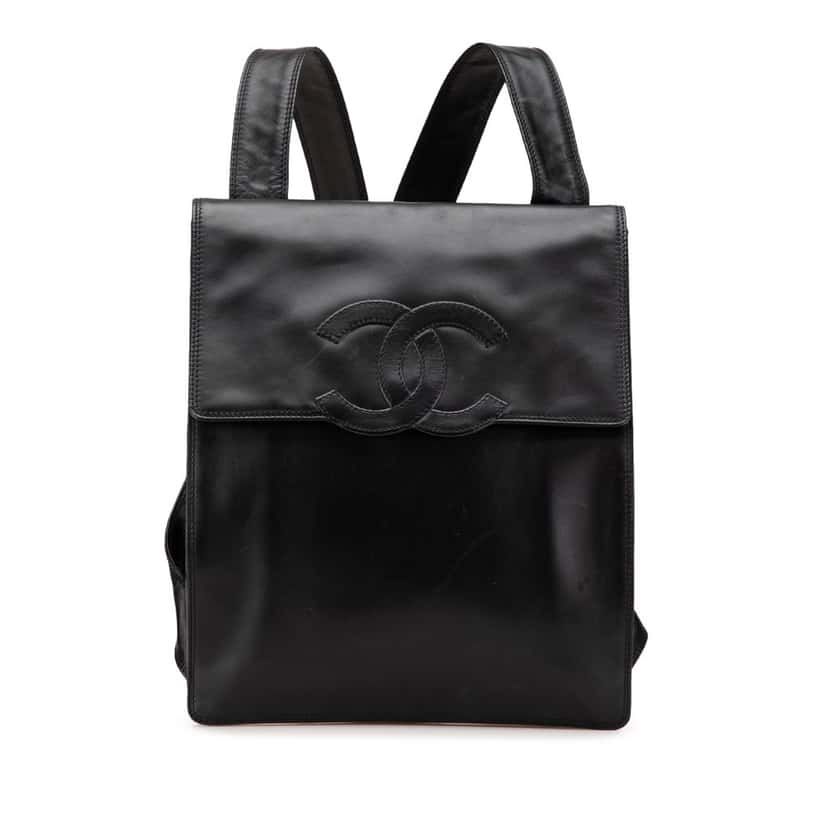 Chanel CC Lambskin Backpack Black Leather Good condition - Front View