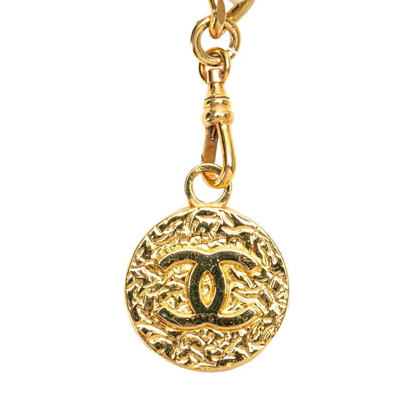 Chanel Gold Plated Medallion Leather Woven Chain Belt Gold Metal Good condition - Back View