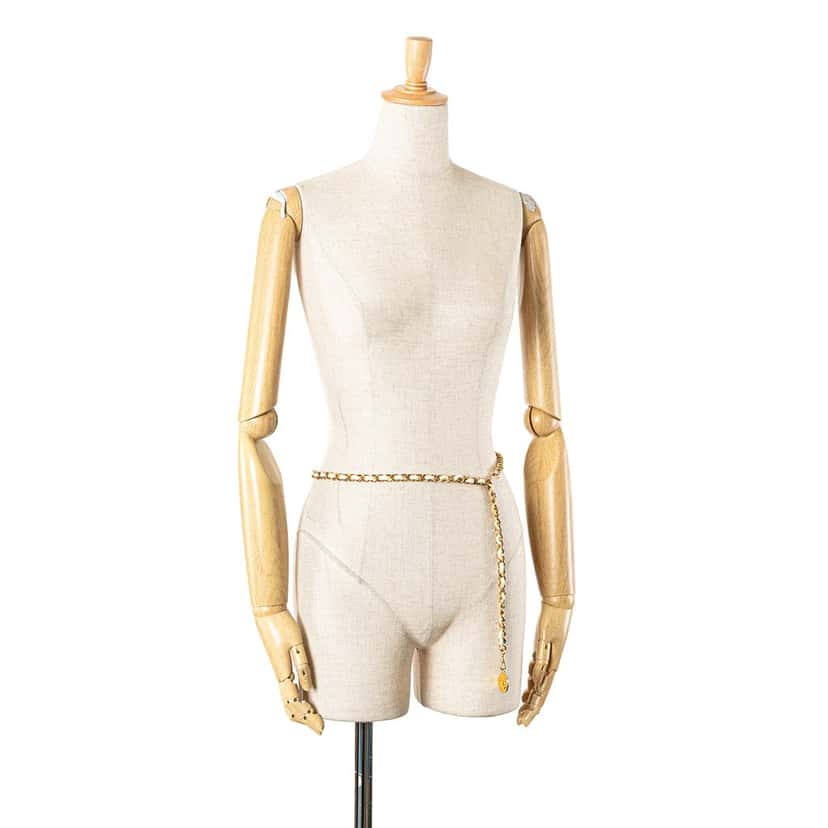 Chanel Gold Plated Medallion Leather Woven Chain Belt Gold Metal Good condition - Box View