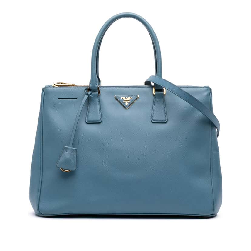 Prada Large Saffiano Lux Galleria Double Zip Satchel Blue Leather Good condition - Front View