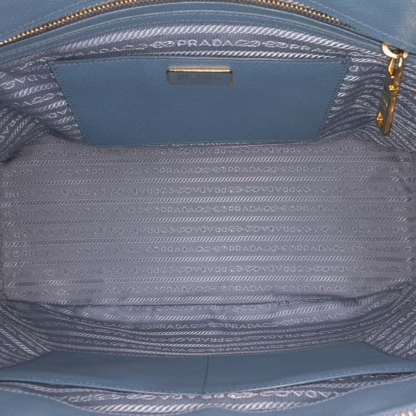 Prada Large Saffiano Lux Galleria Double Zip Satchel Blue Leather Good condition - Model View