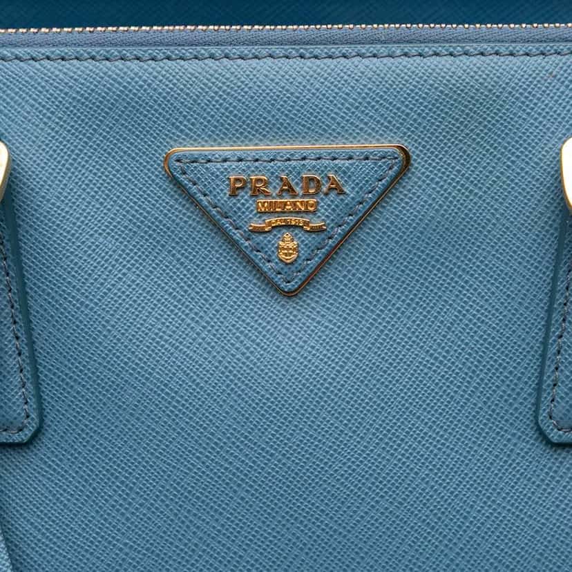 Prada Large Saffiano Lux Galleria Double Zip Satchel Blue Leather Good condition - Box View