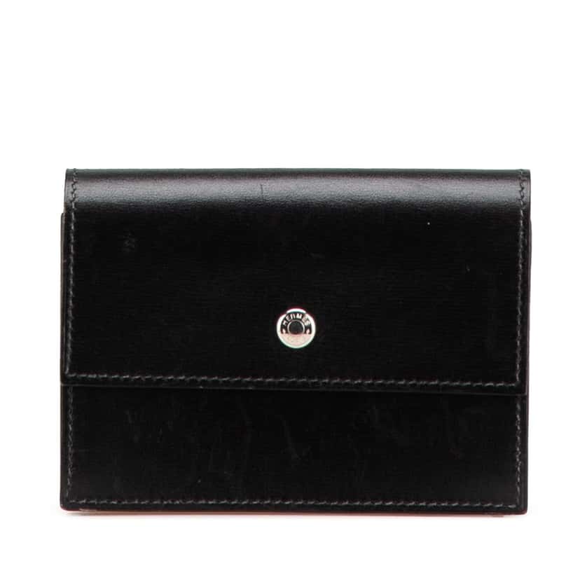 Hermès Box Calf Card Holder Black Leather Good condition - Front View