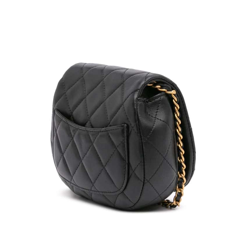 Chanel Mini Quilted Calfskin Coco Mail Clutch with Chain Black Leather Good condition - Back View