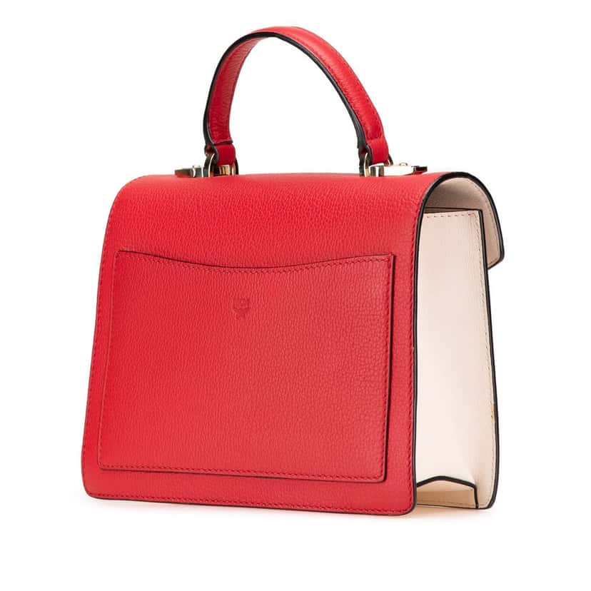 Mcm Small Visetos Coated Canvas Colorblock Patricia Pocket Top Handle Bag Brown Canvas Good condition - Back View