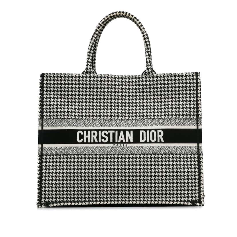 Dior Large Canvas Houndstooth Embroidered Book Tote Black Canvas Good condition - Front View