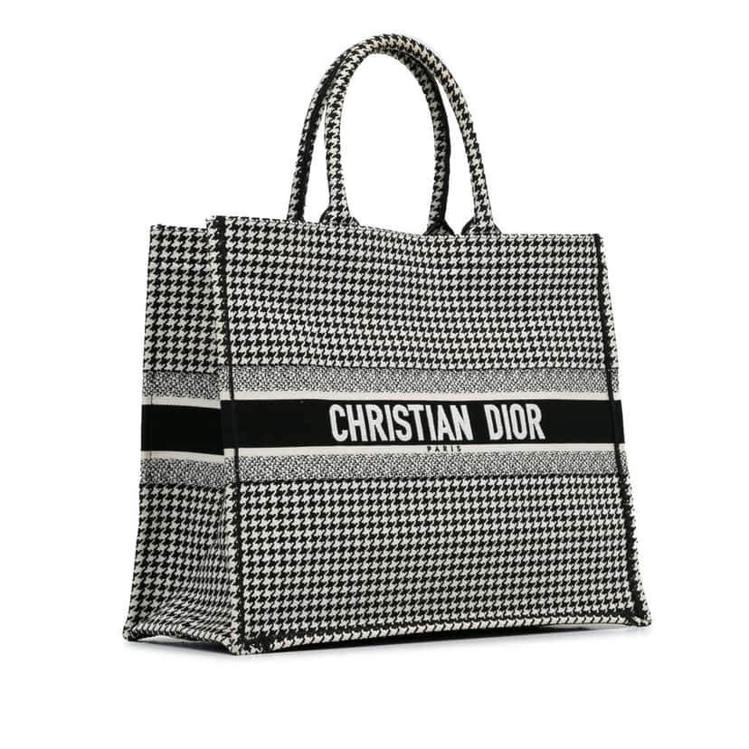 Dior Large Canvas Houndstooth Embroidered Book Tote Black Canvas Good condition - Back View