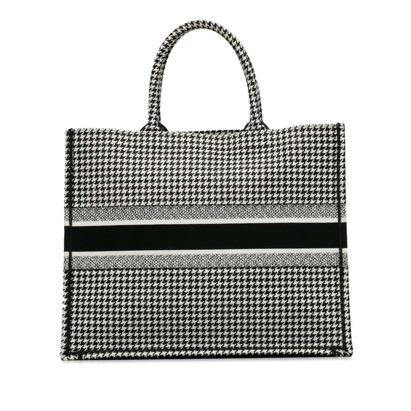 Dior Large Canvas Houndstooth Embroidered Book Tote Black Canvas Good condition - Model View