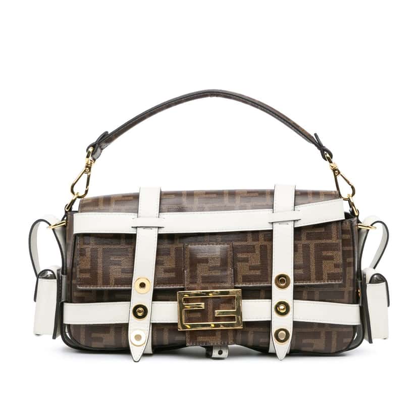 Fendi Zucca Glazed Fabric Cage Baguette Satchel Brown Canvas Very good condition - Front View