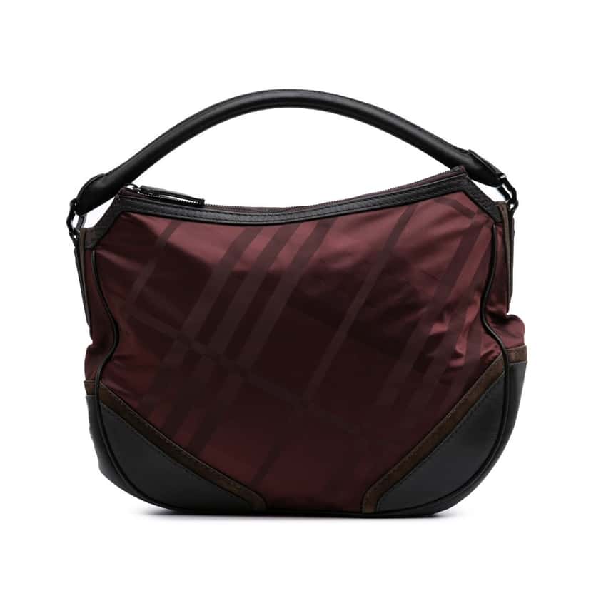 Burberry Tonal Check Nylon Hobo Red Good condition - Front View