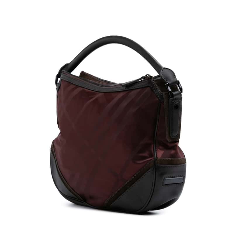 Burberry Tonal Check Nylon Hobo Red Good condition - Back View
