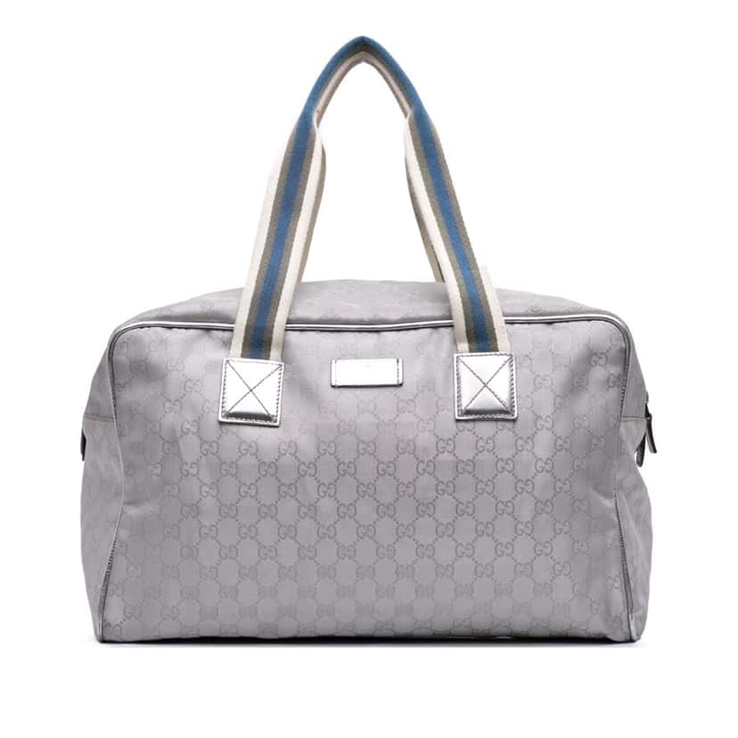 Gucci GG Imprime Web Duffle Bag Silver Canvas Fair condition - Front View