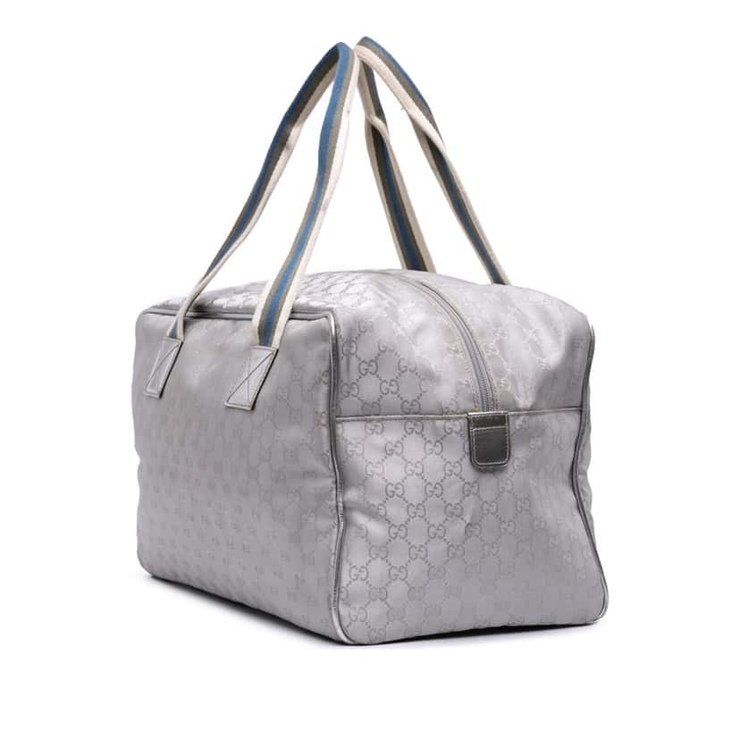 Gucci GG Imprime Web Duffle Bag Silver Canvas Fair condition - Back View