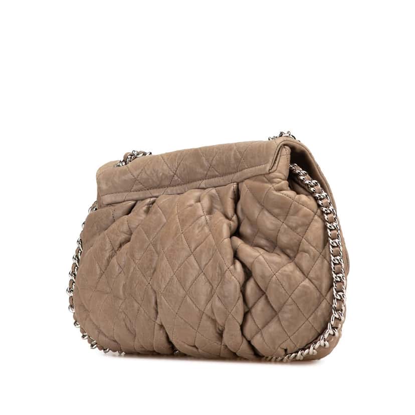 Chanel Large Washed Lambskin Chain Around Flap Brown Leather Good condition - Back View