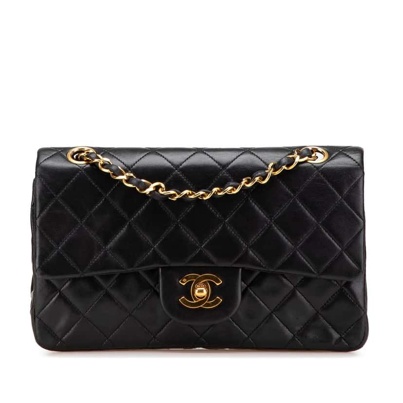 Chanel Small Classic Lambskin Double Flap Black Leather Good condition - Front View