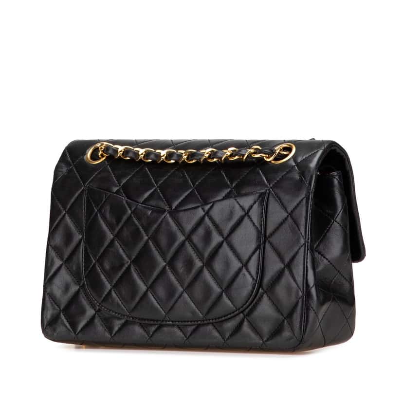 Chanel Small Classic Lambskin Double Flap Black Leather Good condition - Back View