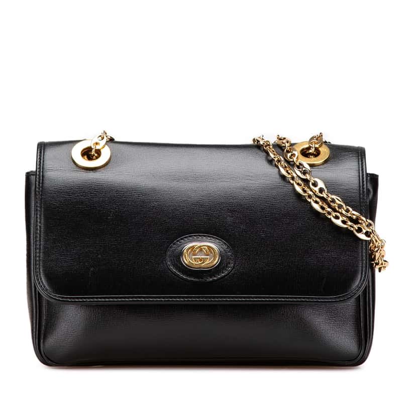 Gucci Small Leather Marina Chain Shoulder Bag Black Leather Very good condition - Front View