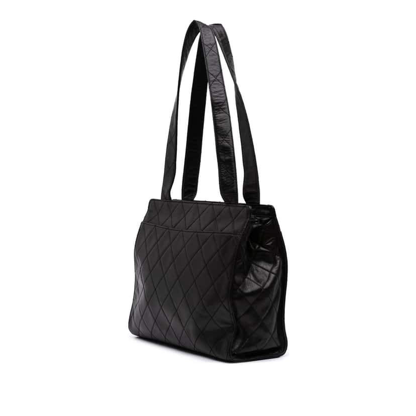 Chanel CC Quilted Lambskin Shoulder Bag Black Leather Good condition - Back View