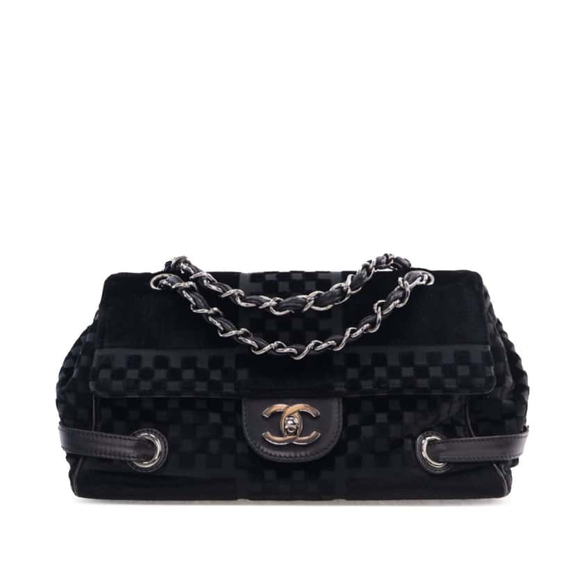 Chanel CC Check Embossed Velvet Belted Side Flap Black Velvet Good condition - Front View