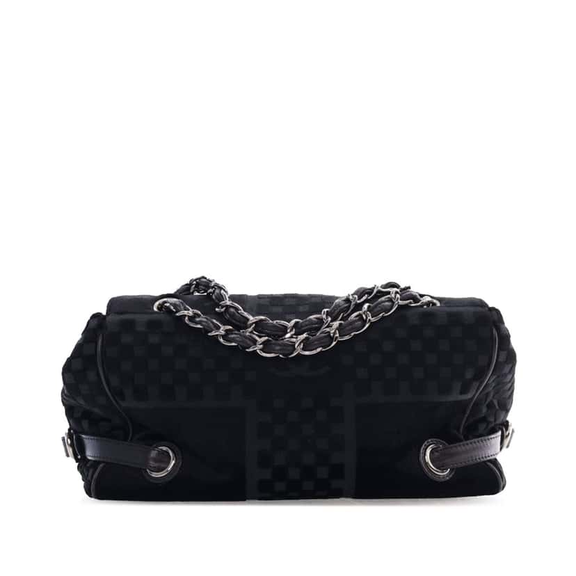 Chanel CC Check Embossed Velvet Belted Side Flap Black Velvet Good condition - Back View