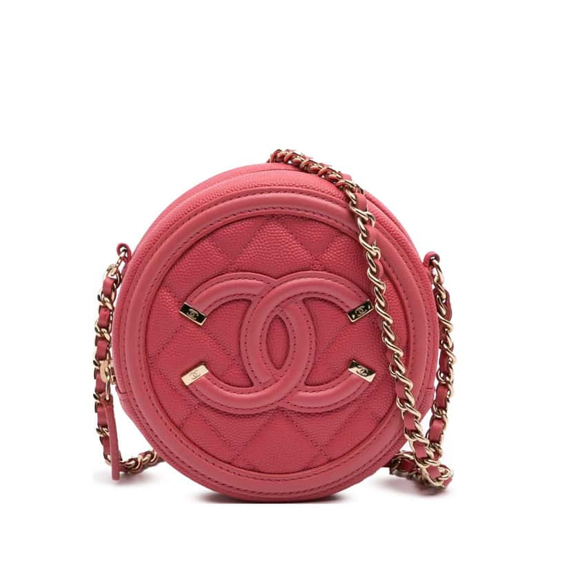 Chanel Caviar CC Filigree Round Crossbody Pink Leather Good condition - Front View