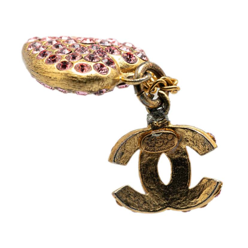 Chanel Gold Plated Rhinestone CC Heart Pendant Necklace Gold Metal Good condition - Inside View