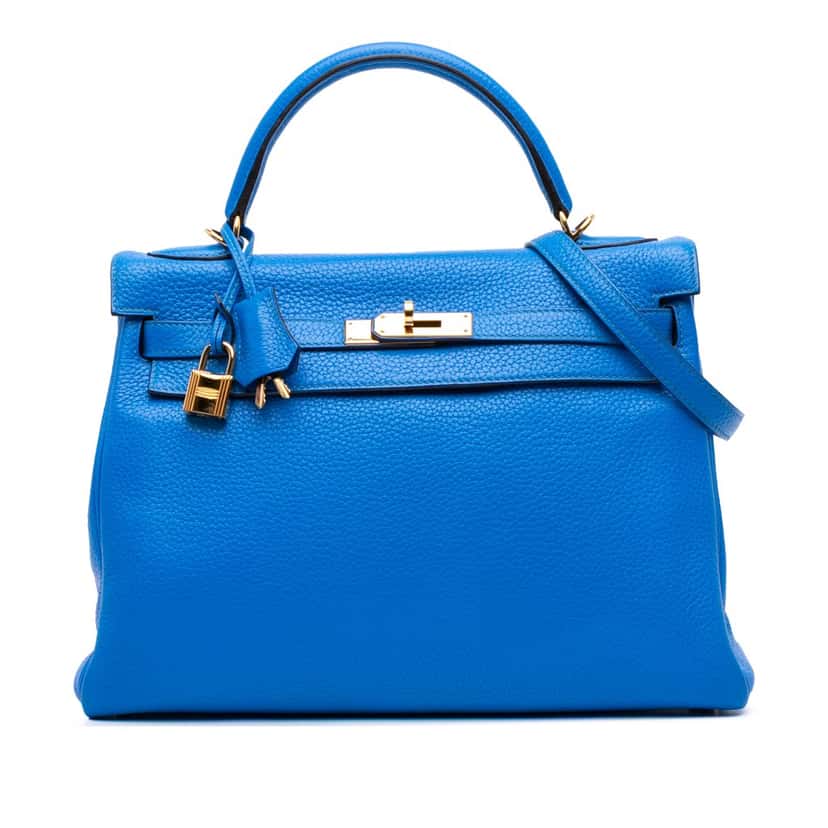 Hermès Togo Kelly II Retourne 35 Blue Leather Fair condition - Front View