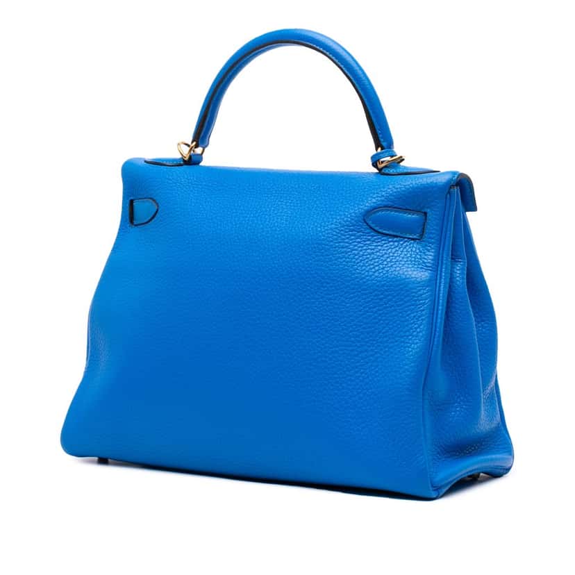 Hermès Togo Kelly II Retourne 35 Blue Leather Fair condition - Back View