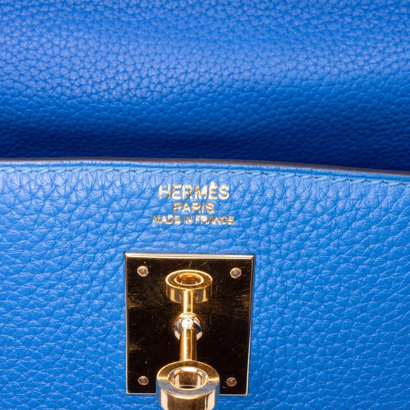 Hermès Togo Kelly II Retourne 35 Blue Leather Fair condition - Box View