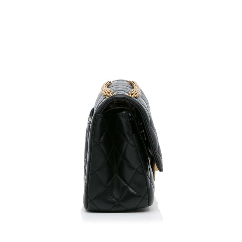 Chanel Medium Croc Embossed Lambskin 2.55 Reissue Double Flap Bag Black Leather Good condition - Inside View