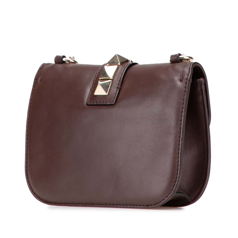 Valentino Small Leather Rockstud Glam Lock Crossbody Brown Leather Good condition - Back View