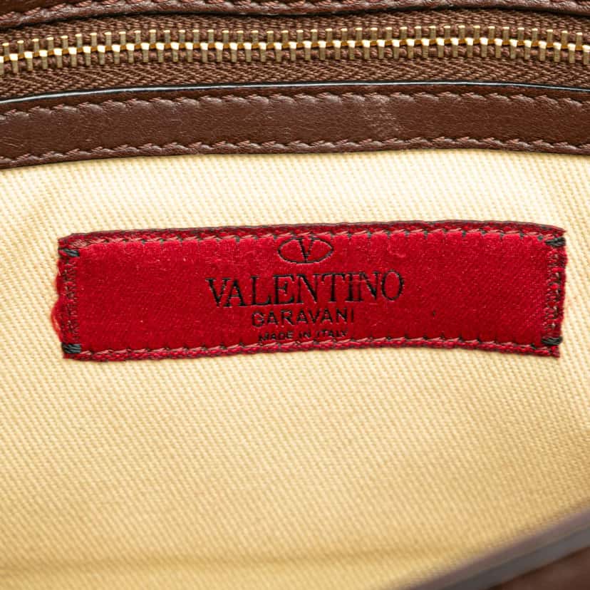 Valentino Small Leather Rockstud Glam Lock Crossbody Brown Leather Good condition - Box View