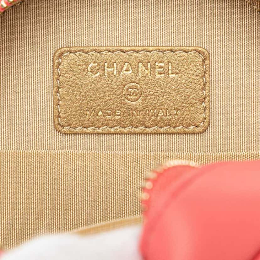 Chanel CC Quilted Lambskin Pearl Crush Round Clutch with Chain Pink Leather Good condition - Box View