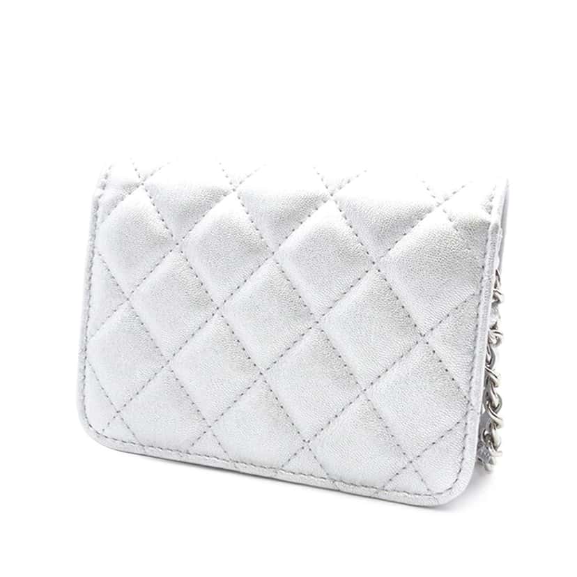 Chanel Metallic Lambskin Crystal Star Chain Belt Bag Silver Leather Good condition - Back View