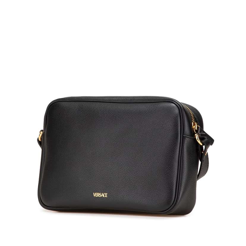 Versace Grained Calfskin La Medusa Crossbody Black Leather Good condition - Back View