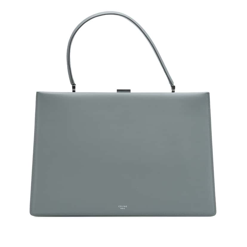 Celine Medium Calfskin Clasp Handbag Grey Leather Good condition - Front View