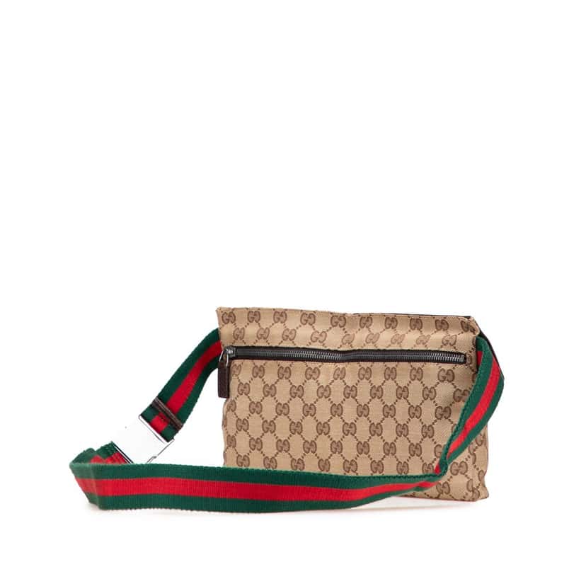 Gucci GG Canvas Web Double Pocket Belt Bag Brown Canvas Good condition - Back View