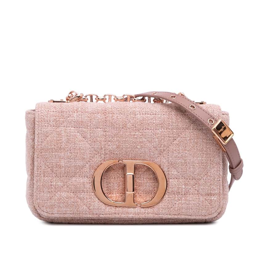 Dior Small Tweed Macrocannage Caro Bag Pink Tweed Good condition - Front View