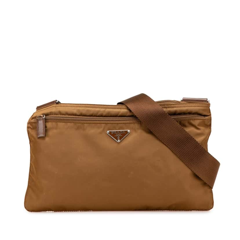 Prada Tessuto Zip Top Crossbody Brown Good condition - Front View