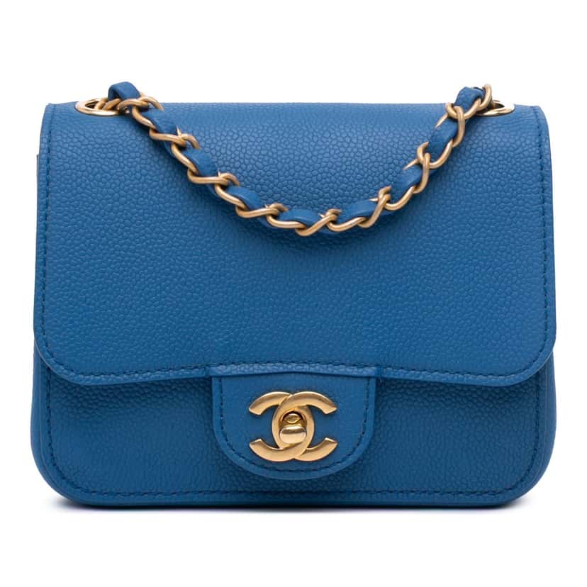 Chanel Mini Classic Caviar Pure Flap Blue Leather Good condition - Front View