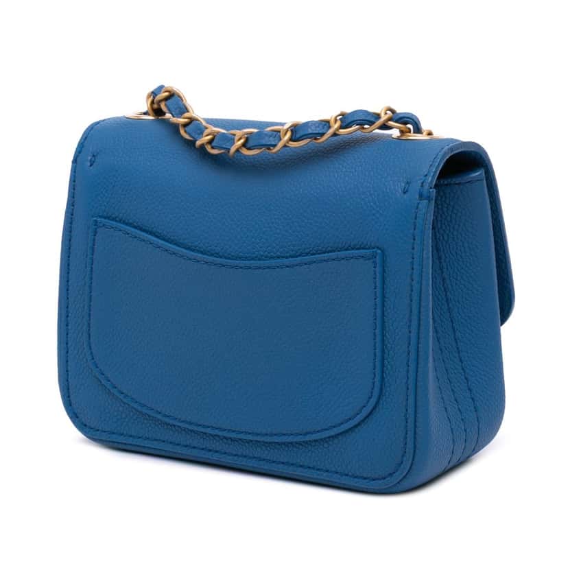 Chanel Mini Classic Caviar Pure Flap Blue Leather Good condition - Back View