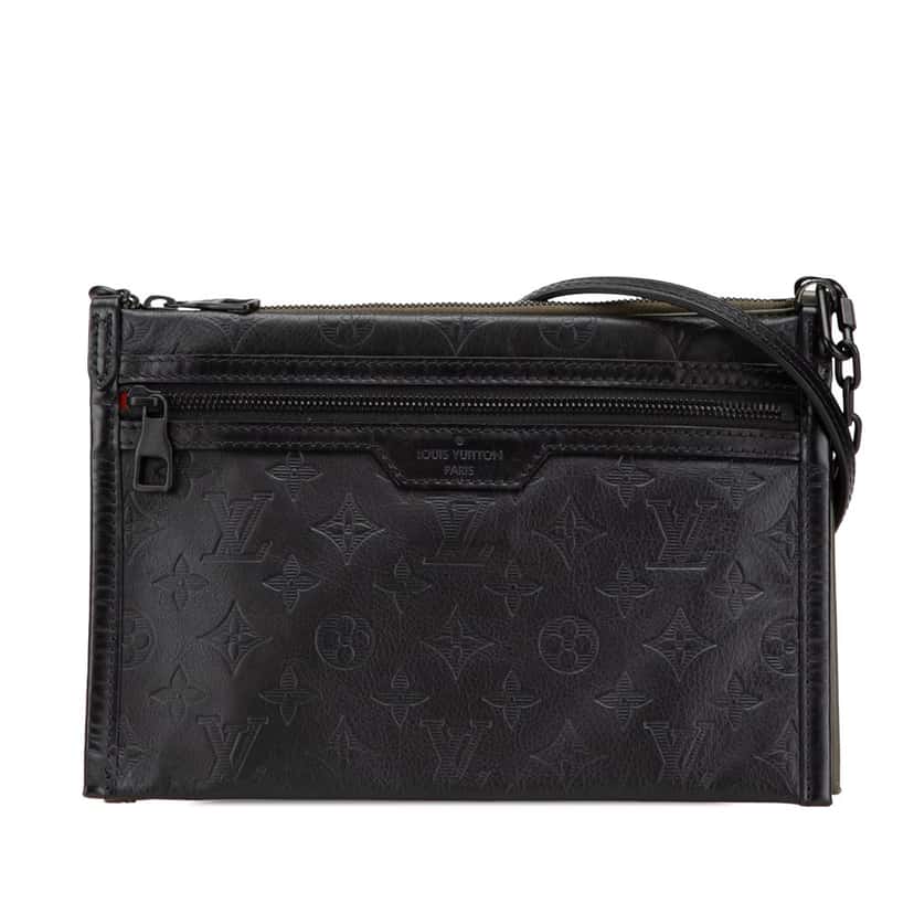 Louis Vuitton Monogram Shadow Double Flat Messenger Black Leather Good condition - Front View