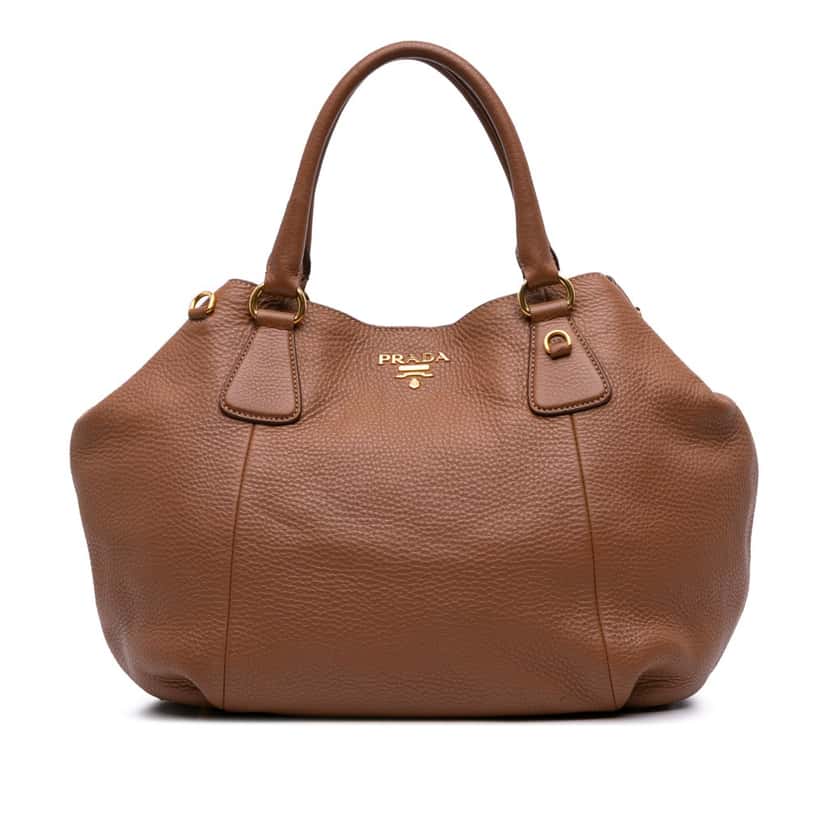 Prada Vitello Daino Open Convertible Tote Brown Leather Good condition - Front View