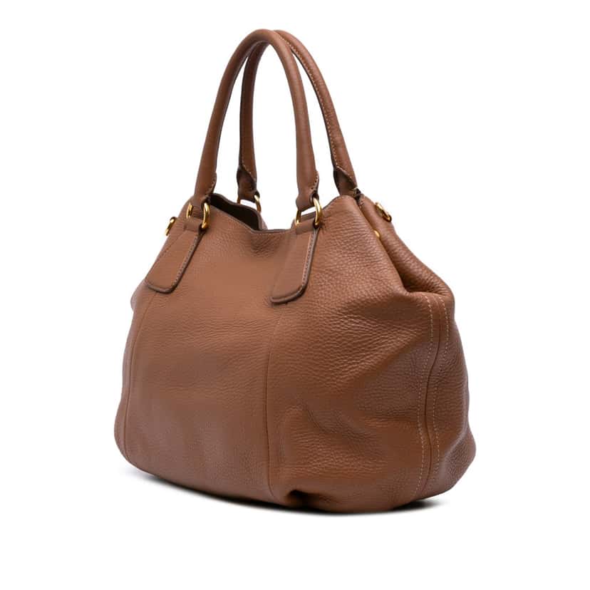 Prada Vitello Daino Open Convertible Tote Brown Leather Good condition - Back View
