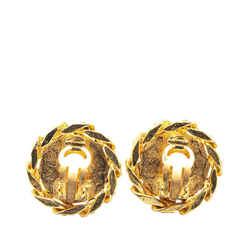 Chanel Gold Plated CC Crystal Clip On Earrings Gold Metal Good condition - Back View
