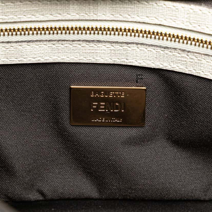 Fendi Zucca Graphic Print Coated Canvas Bikini Girls Baguette Satchel White Canvas Good condition - Box View