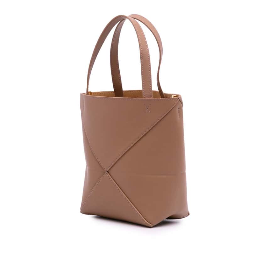 Loewe Mini Shiny Calfskin Puzzle Fold Tote Brown Leather Good condition - Back View