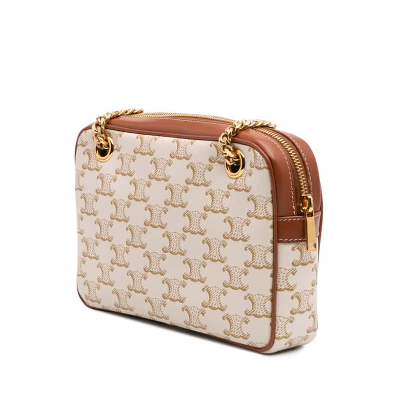 Celine Small Triomphe Coated Canvas Patapans Shoulder Bag White Canvas Good condition - Back View