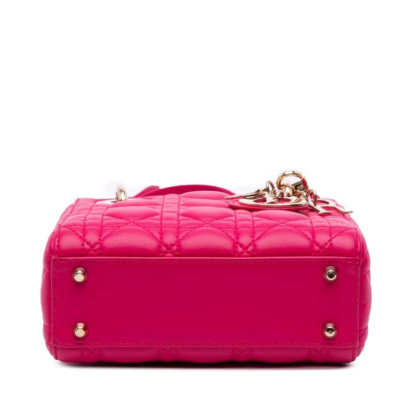 Dior Mini Lambskin Cannage Lady Dior Pink Leather Good condition - Inside View